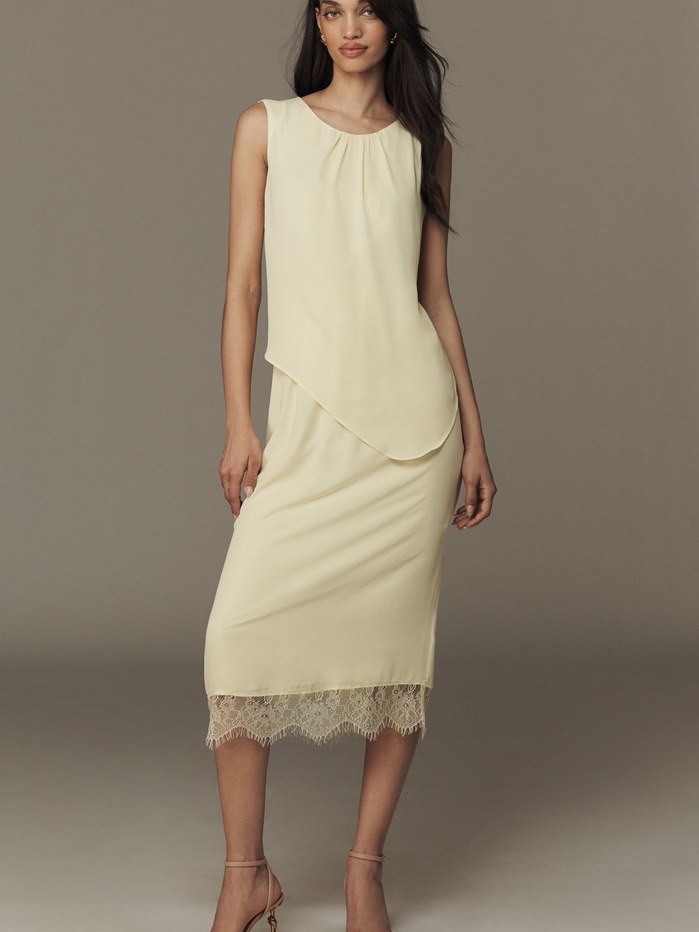 NWT Exquise Light Yellow Layered Chiffon Sleeveless Midi Dress Romantic XXS